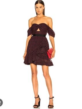 Self-Portrait Black Mini Dress with Pink Dot Print